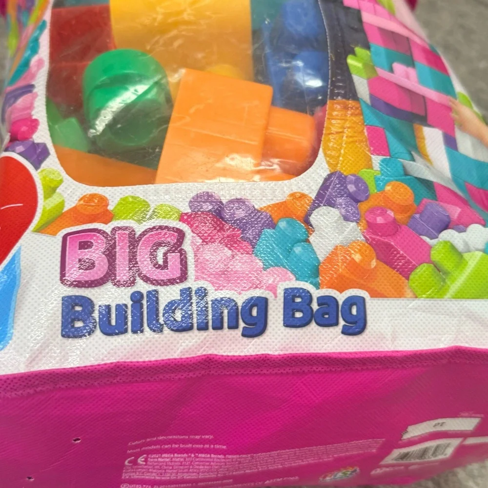 Mega Bloks Big Building Bag 80 Pc Pink Blocks w Storage Bag Complete
